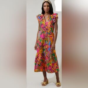 Sugarlips Milana Charlotte Button Midi Multicolor Leaf-Print Dress, Size XL